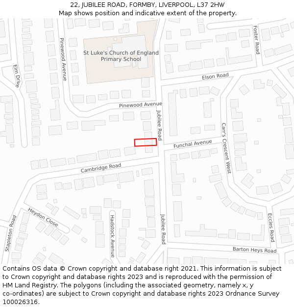 22, JUBILEE ROAD, FORMBY, LIVERPOOL, L37 2HW: Location map and indicative extent of plot