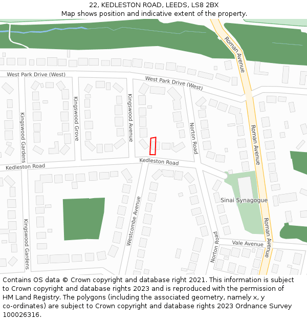 22, KEDLESTON ROAD, LEEDS, LS8 2BX: Location map and indicative extent of plot