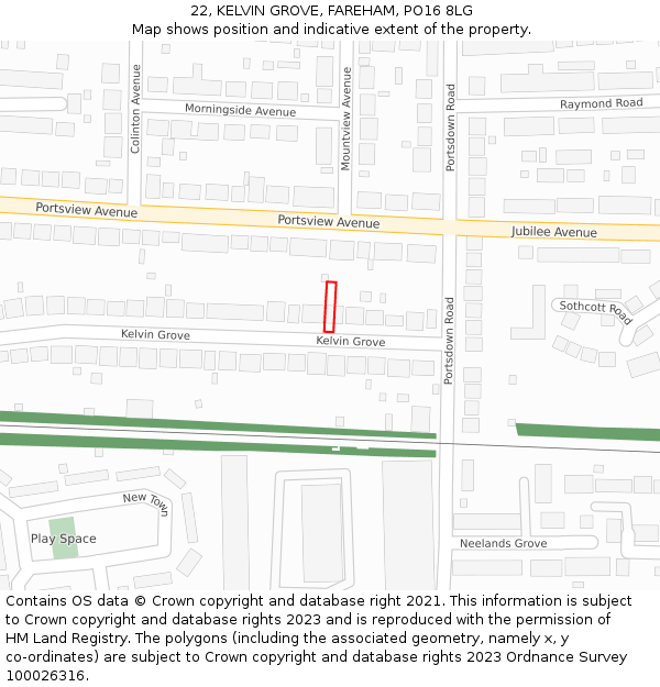 22, KELVIN GROVE, FAREHAM, PO16 8LG: Location map and indicative extent of plot