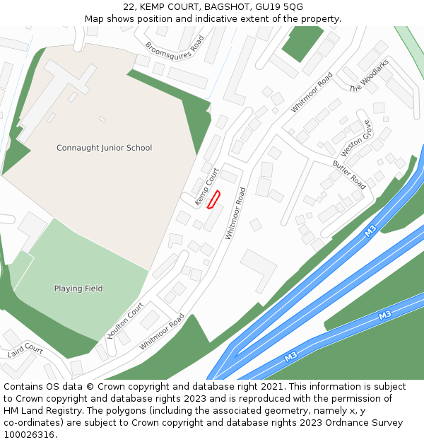 22, KEMP COURT, BAGSHOT, GU19 5QG: Location map and indicative extent of plot