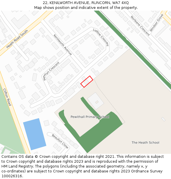 22, KENILWORTH AVENUE, RUNCORN, WA7 4XQ: Location map and indicative extent of plot