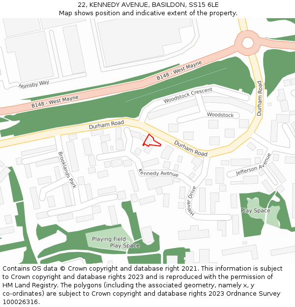 22, KENNEDY AVENUE, BASILDON, SS15 6LE: Location map and indicative extent of plot