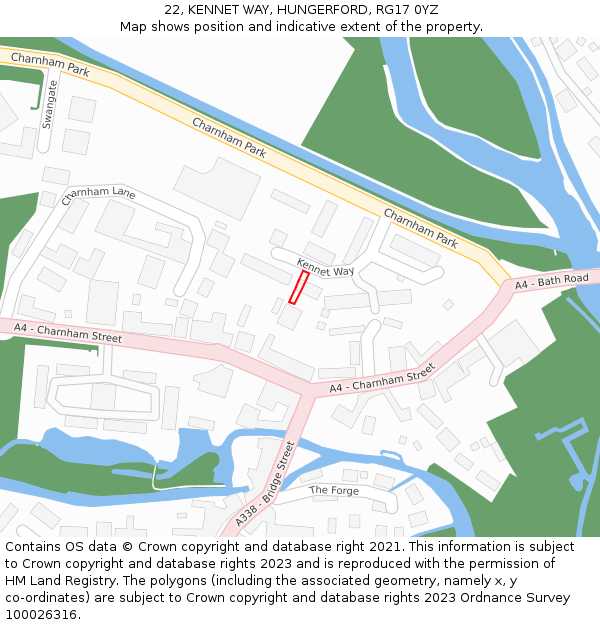 22, KENNET WAY, HUNGERFORD, RG17 0YZ: Location map and indicative extent of plot