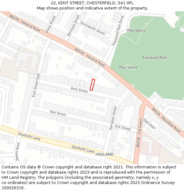 22, KENT STREET, CHESTERFIELD, S41 0PL: Location map and indicative extent of plot