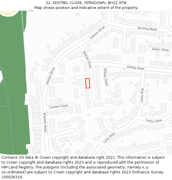 22, KESTREL CLOSE, FERNDOWN, BH22 9TW: Location map and indicative extent of plot