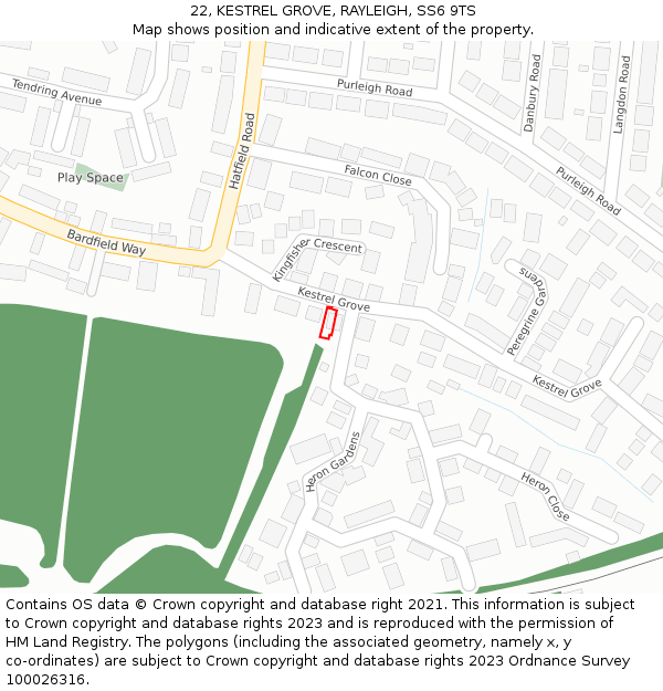 22, KESTREL GROVE, RAYLEIGH, SS6 9TS: Location map and indicative extent of plot