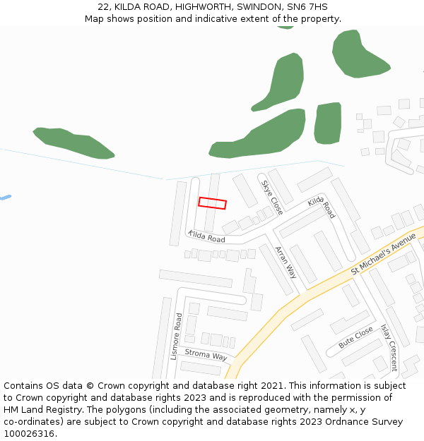 22, KILDA ROAD, HIGHWORTH, SWINDON, SN6 7HS: Location map and indicative extent of plot