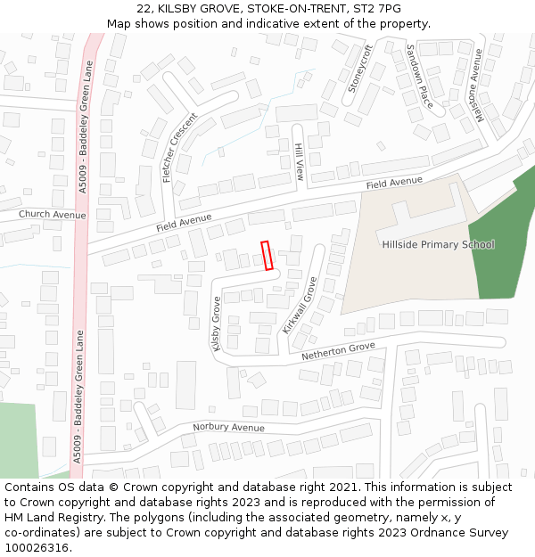 22, KILSBY GROVE, STOKE-ON-TRENT, ST2 7PG: Location map and indicative extent of plot
