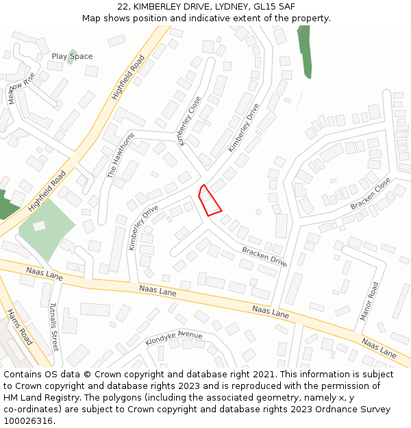 22, KIMBERLEY DRIVE, LYDNEY, GL15 5AF: Location map and indicative extent of plot