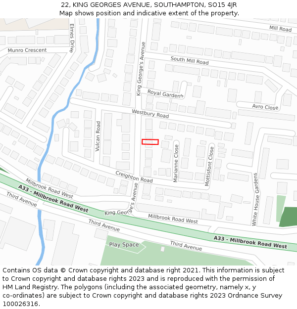 22, KING GEORGES AVENUE, SOUTHAMPTON, SO15 4JR: Location map and indicative extent of plot