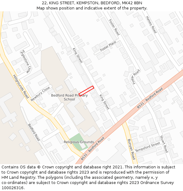 22, KING STREET, KEMPSTON, BEDFORD, MK42 8BN: Location map and indicative extent of plot