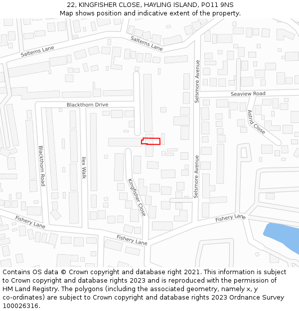 22, KINGFISHER CLOSE, HAYLING ISLAND, PO11 9NS: Location map and indicative extent of plot