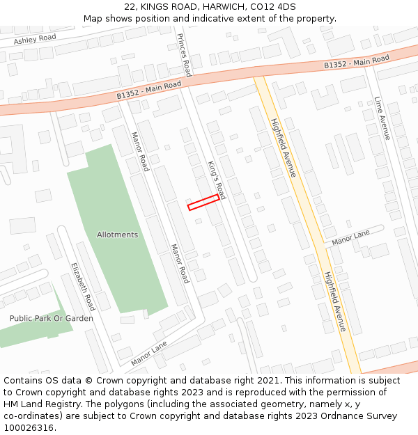 22, KINGS ROAD, HARWICH, CO12 4DS: Location map and indicative extent of plot