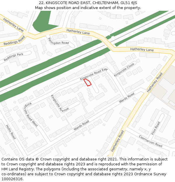 22, KINGSCOTE ROAD EAST, CHELTENHAM, GL51 6JS: Location map and indicative extent of plot