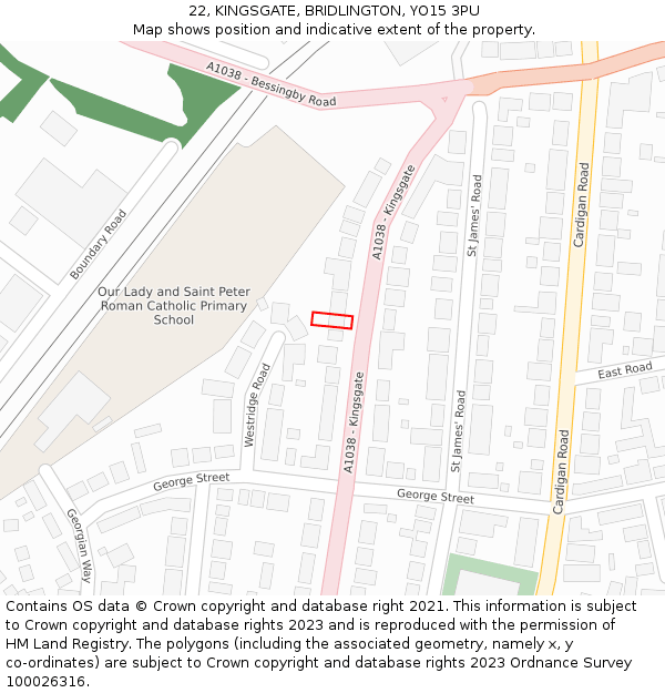 22, KINGSGATE, BRIDLINGTON, YO15 3PU: Location map and indicative extent of plot