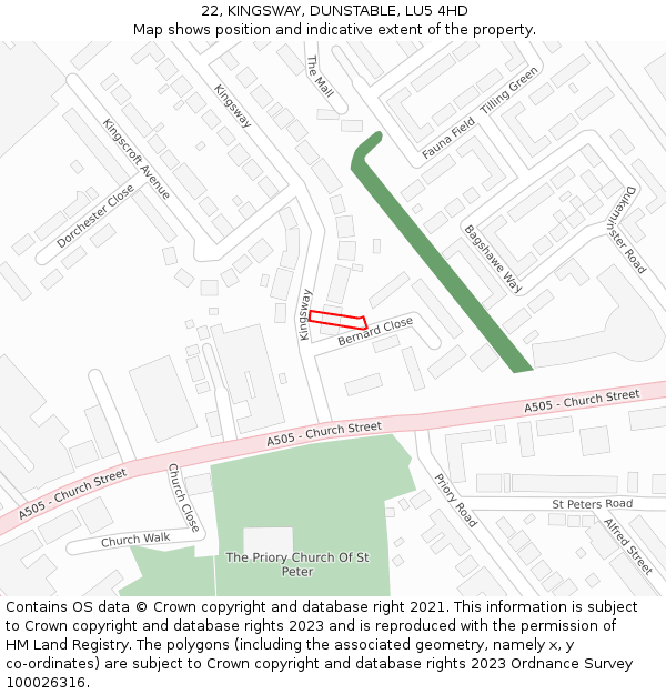 22, KINGSWAY, DUNSTABLE, LU5 4HD: Location map and indicative extent of plot