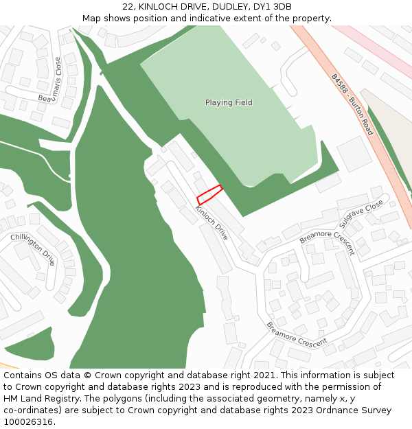 22, KINLOCH DRIVE, DUDLEY, DY1 3DB: Location map and indicative extent of plot