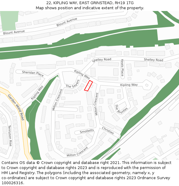 22, KIPLING WAY, EAST GRINSTEAD, RH19 1TG: Location map and indicative extent of plot