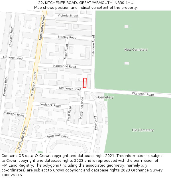 22, KITCHENER ROAD, GREAT YARMOUTH, NR30 4HU: Location map and indicative extent of plot