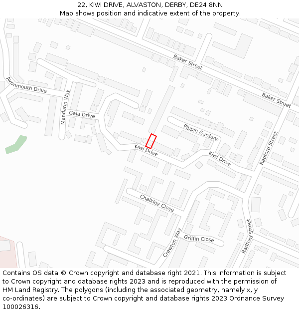 22, KIWI DRIVE, ALVASTON, DERBY, DE24 8NN: Location map and indicative extent of plot