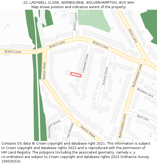 22, LADYWELL CLOSE, WOMBOURNE, WOLVERHAMPTON, WV5 9AH: Location map and indicative extent of plot