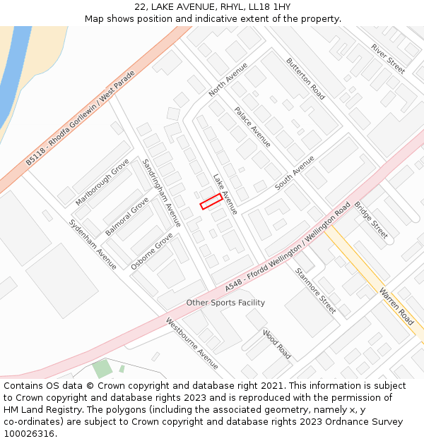 22, LAKE AVENUE, RHYL, LL18 1HY: Location map and indicative extent of plot