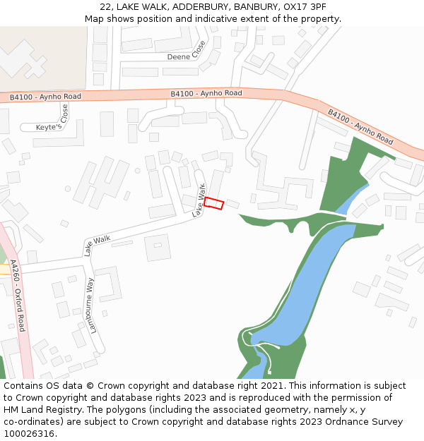 22, LAKE WALK, ADDERBURY, BANBURY, OX17 3PF: Location map and indicative extent of plot