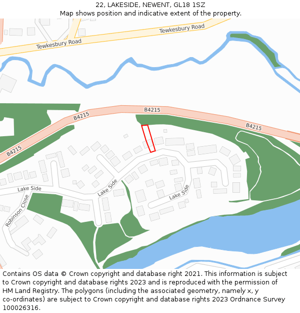 22, LAKESIDE, NEWENT, GL18 1SZ: Location map and indicative extent of plot