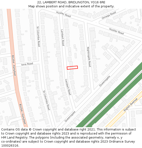 22, LAMBERT ROAD, BRIDLINGTON, YO16 6RE: Location map and indicative extent of plot