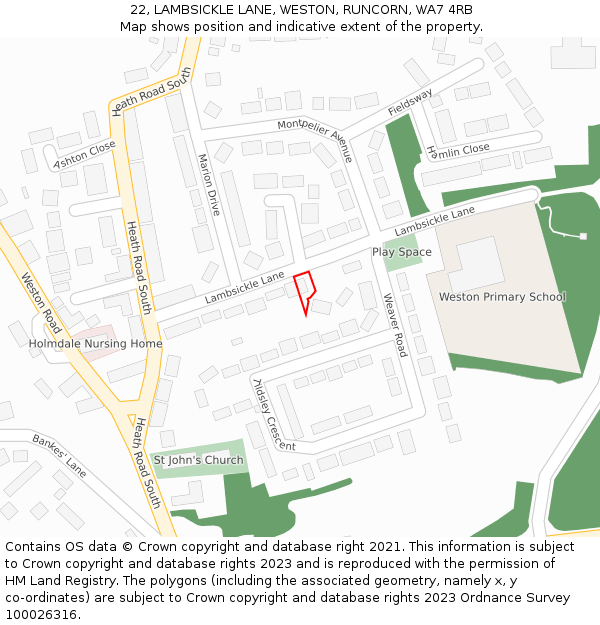 22, LAMBSICKLE LANE, WESTON, RUNCORN, WA7 4RB: Location map and indicative extent of plot