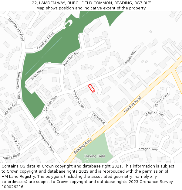 22, LAMDEN WAY, BURGHFIELD COMMON, READING, RG7 3LZ: Location map and indicative extent of plot