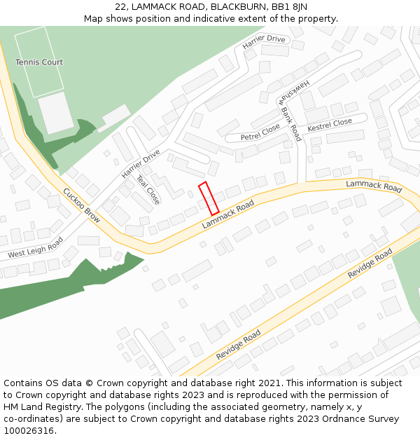 22, LAMMACK ROAD, BLACKBURN, BB1 8JN: Location map and indicative extent of plot