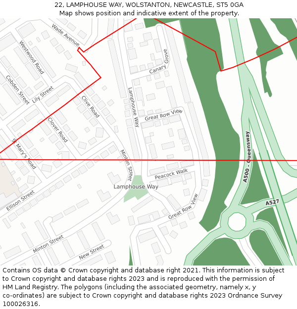 22, LAMPHOUSE WAY, WOLSTANTON, NEWCASTLE, ST5 0GA: Location map and indicative extent of plot