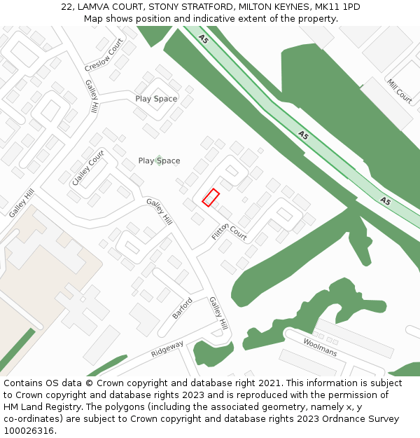 22, LAMVA COURT, STONY STRATFORD, MILTON KEYNES, MK11 1PD: Location map and indicative extent of plot