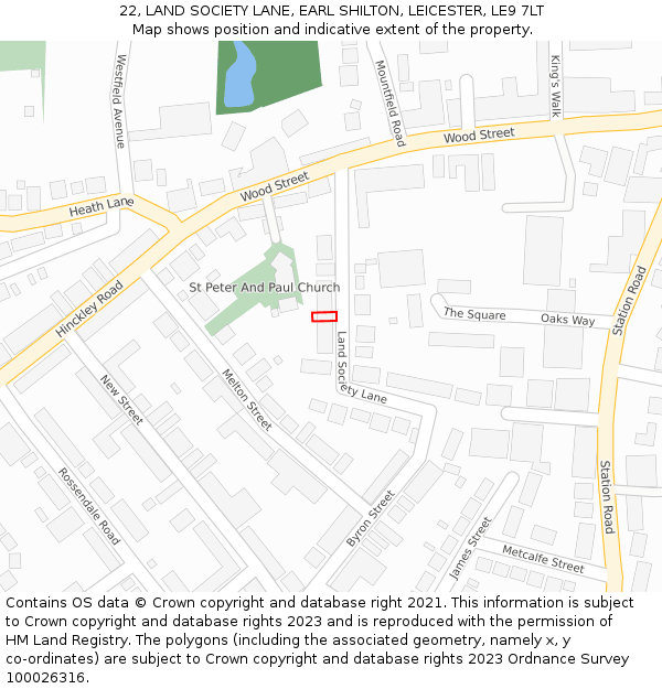 22, LAND SOCIETY LANE, EARL SHILTON, LEICESTER, LE9 7LT: Location map and indicative extent of plot