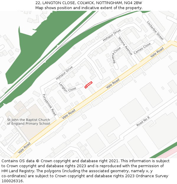 22, LANGTON CLOSE, COLWICK, NOTTINGHAM, NG4 2BW: Location map and indicative extent of plot