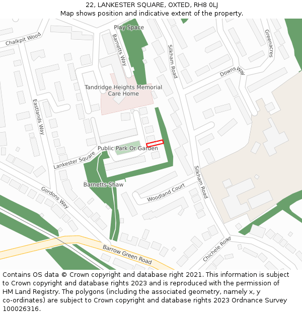 22, LANKESTER SQUARE, OXTED, RH8 0LJ: Location map and indicative extent of plot
