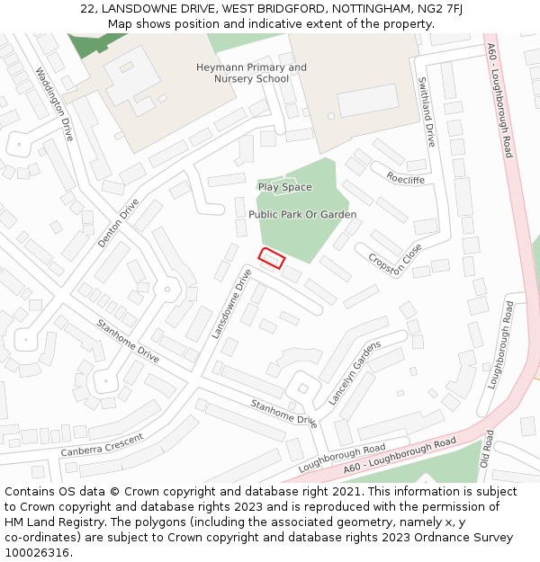 22, LANSDOWNE DRIVE, WEST BRIDGFORD, NOTTINGHAM, NG2 7FJ: Location map and indicative extent of plot