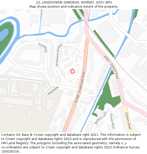 22, LANSDOWNE GARDENS, ROMSEY, SO51 8FN: Location map and indicative extent of plot