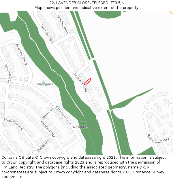 22, LAVENDER CLOSE, TELFORD, TF3 5JN: Location map and indicative extent of plot