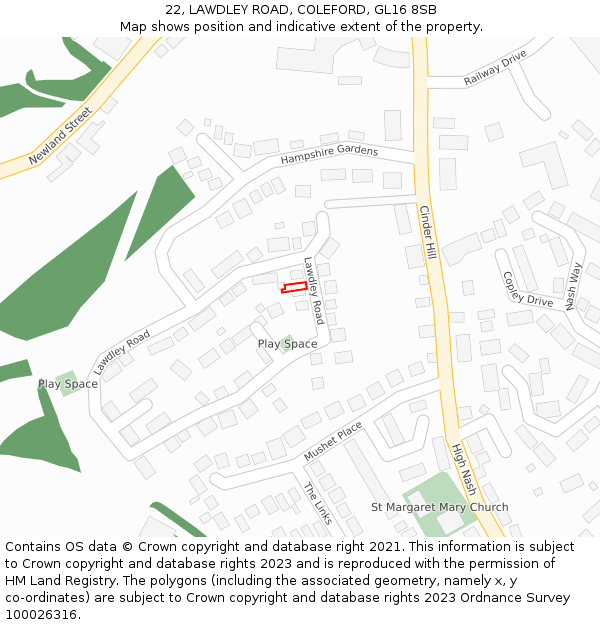 22, LAWDLEY ROAD, COLEFORD, GL16 8SB: Location map and indicative extent of plot