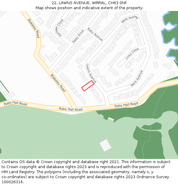 22, LAWNS AVENUE, WIRRAL, CH63 0NF: Location map and indicative extent of plot