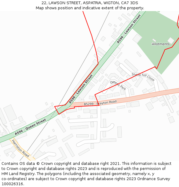 22, LAWSON STREET, ASPATRIA, WIGTON, CA7 3DS: Location map and indicative extent of plot