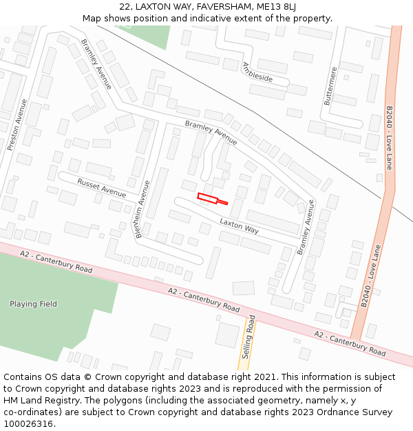 22, LAXTON WAY, FAVERSHAM, ME13 8LJ: Location map and indicative extent of plot