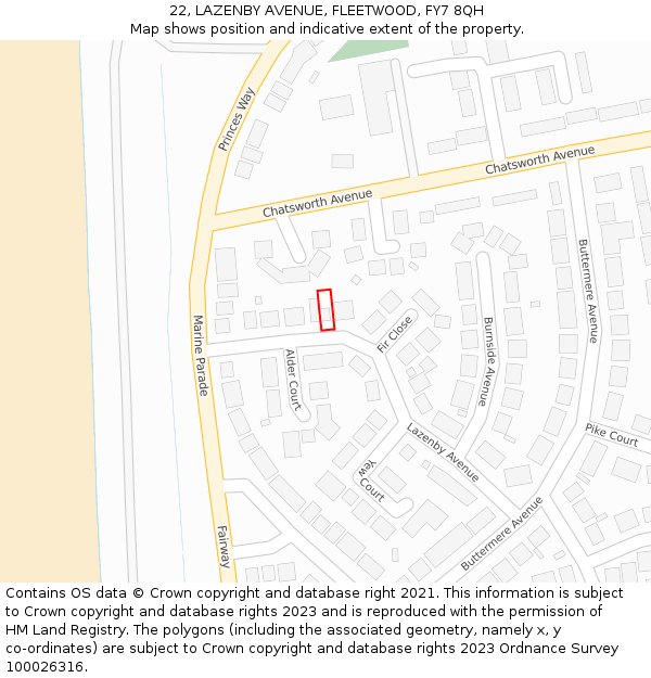 22, LAZENBY AVENUE, FLEETWOOD, FY7 8QH: Location map and indicative extent of plot