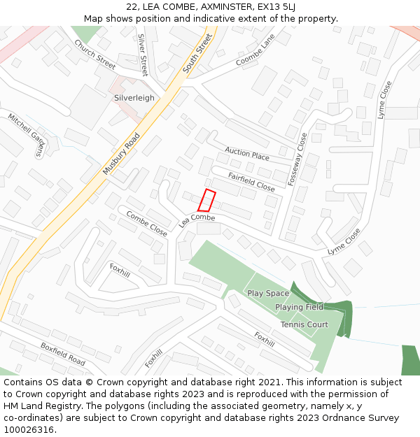 22, LEA COMBE, AXMINSTER, EX13 5LJ: Location map and indicative extent of plot