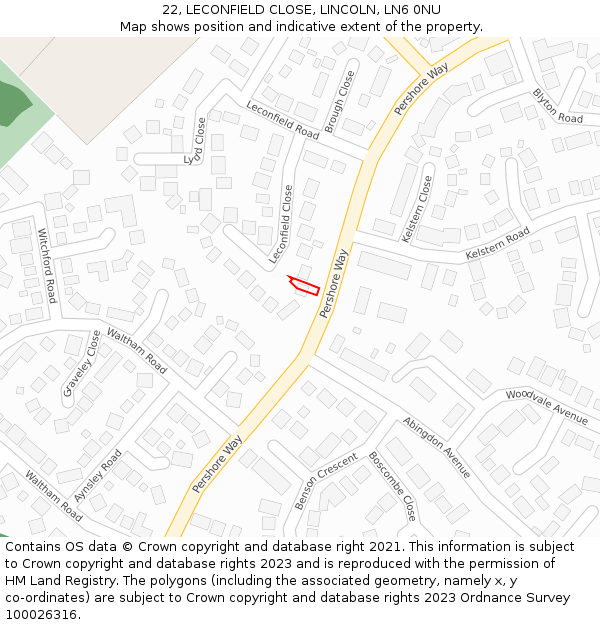 22, LECONFIELD CLOSE, LINCOLN, LN6 0NU: Location map and indicative extent of plot