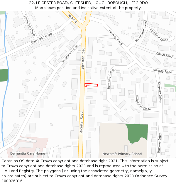 22, LEICESTER ROAD, SHEPSHED, LOUGHBOROUGH, LE12 9DQ: Location map and indicative extent of plot