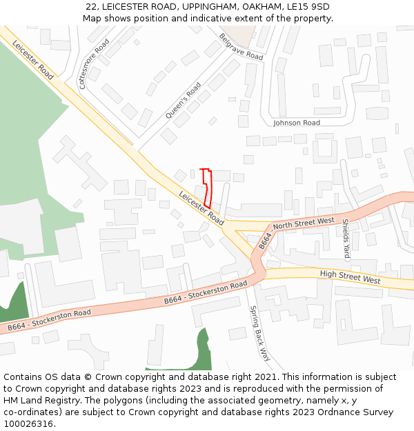 22, LEICESTER ROAD, UPPINGHAM, OAKHAM, LE15 9SD: Location map and indicative extent of plot