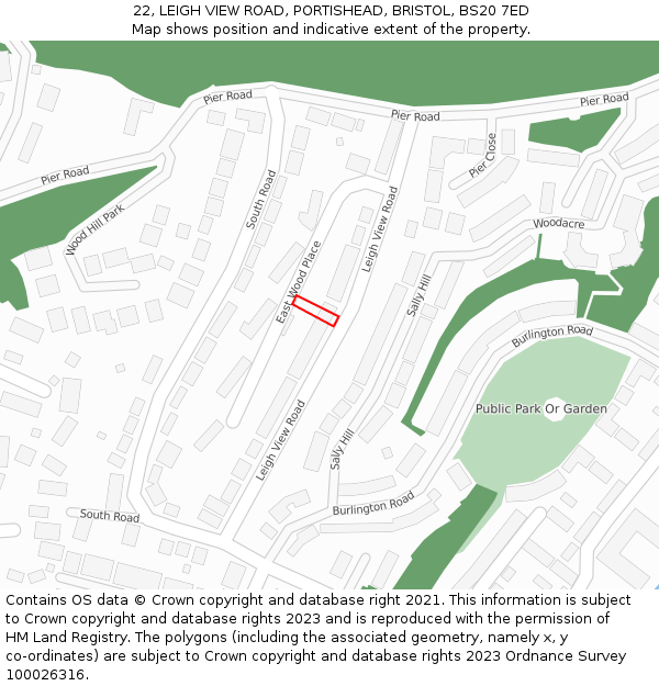 22, LEIGH VIEW ROAD, PORTISHEAD, BRISTOL, BS20 7ED: Location map and indicative extent of plot